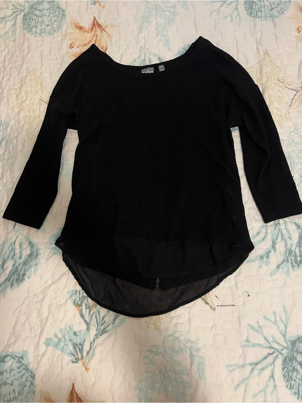 Soho Black Layered High-Low Long Sleeve Top